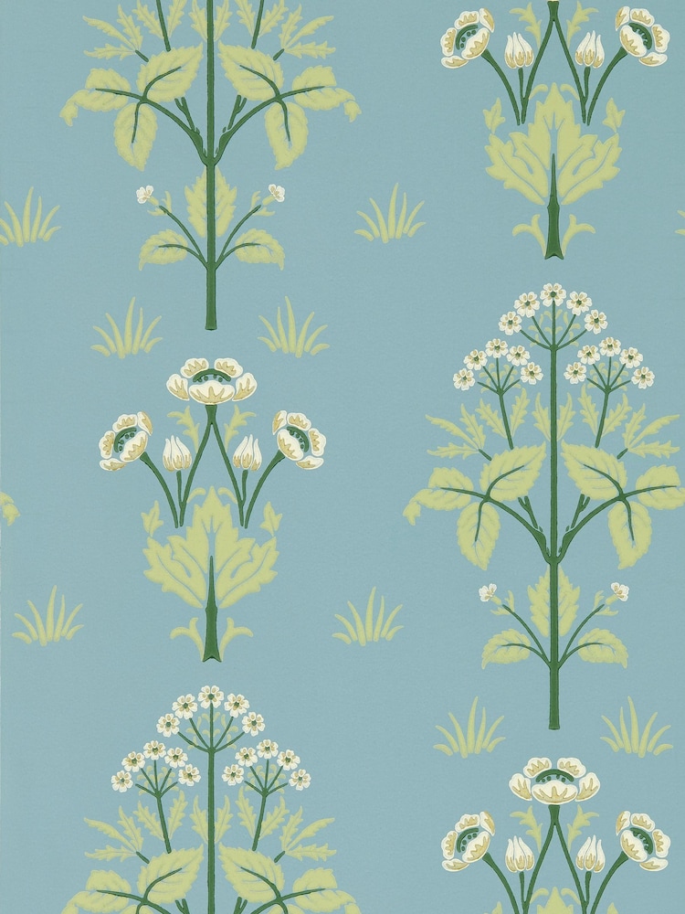 Morris & Co Meadow Sweet Mineral Blue Friends A4 Sample Wallpaper - Image 1 of 1