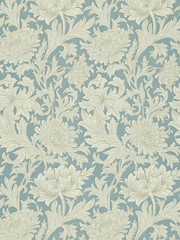 Morris & Co Chrysanthemum Toile China Blue Cream Morris Friends A4 Wallpaper - Image 1 of 1