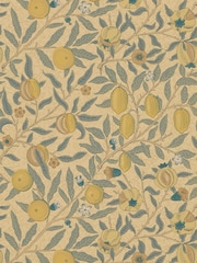 Morris & Co Fruit Blue Gold Brown Morris Friends A4 Wallpaper Sample - Image 1 of 1
