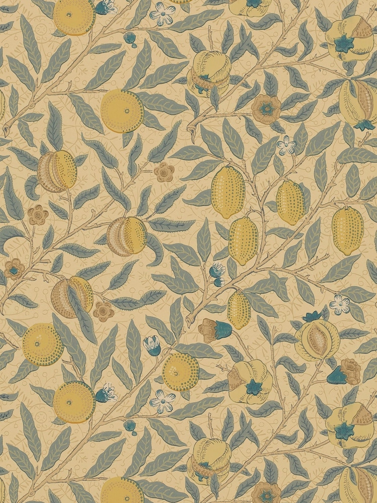 Morris & Co Fruit Blue Gold Brown Morris Friends A4 Wallpaper Sample - Image 1 of 1 Morris & Co Fruit Blue Gold Brown Morris Friends A4 Wallpaper Sample - Image 1 of 1