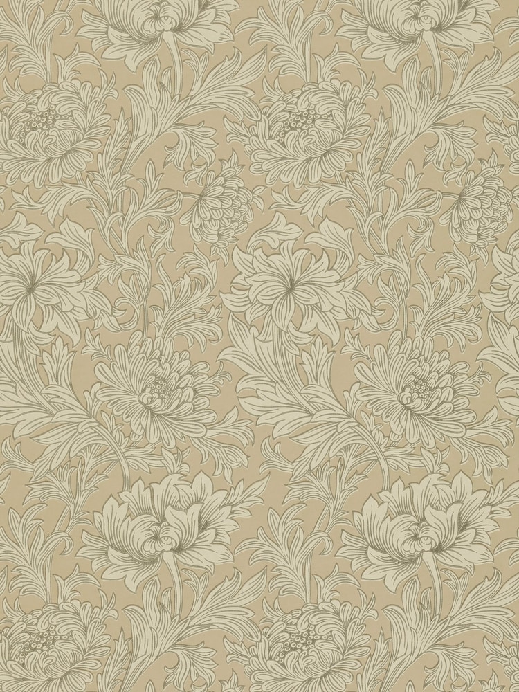 Morris & Co Chrysanthemum Toile Ivory Gold Morris Friends A4 Wallpaper - Image 1 of 1