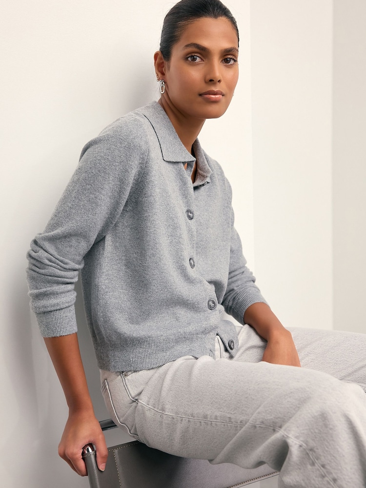 Cinza - Supersoft Knitted Shirt Collar Cardigan - Imagem 1 de 7