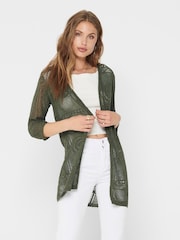 JDY Khaki 3/4 Sleeve Crochet Kimono Cardigan - Image 1 of 5