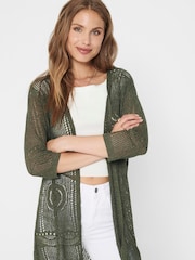 JDY Khaki 3/4 Sleeve Crochet Kimono Cardigan - Image 3 of 5