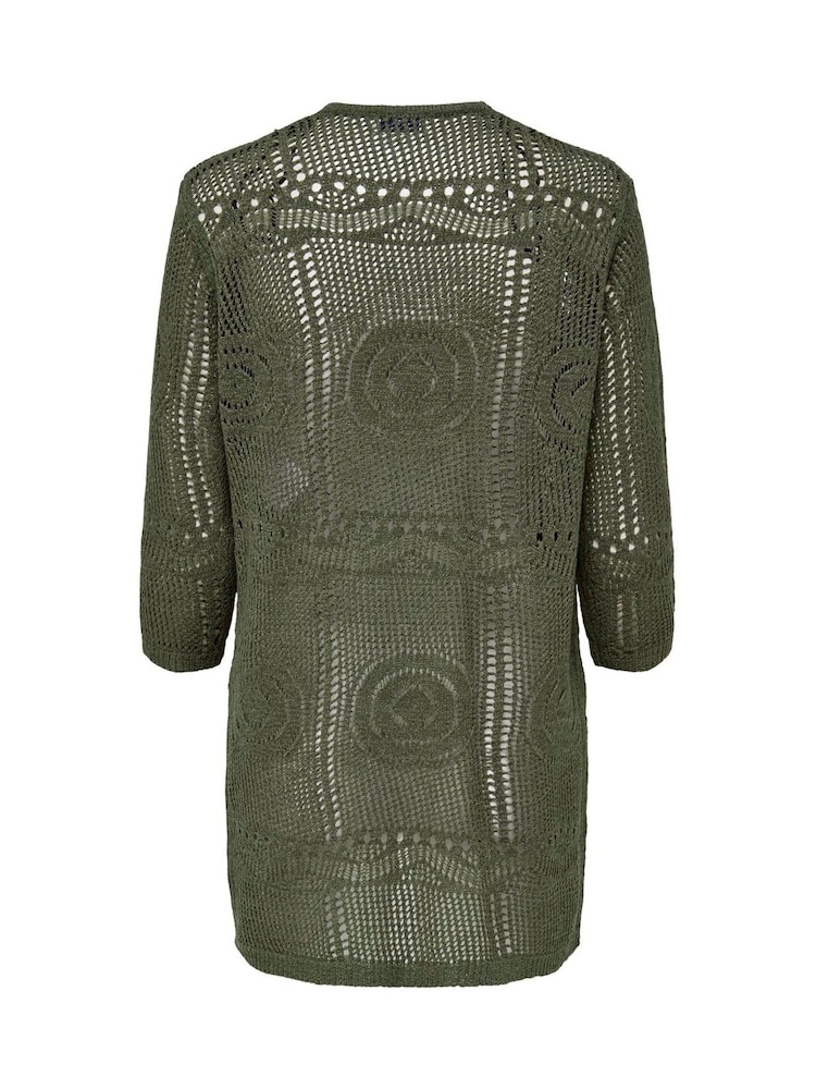 JDY Khaki 3/4 Sleeve Crochet Kimono Cardigan - Image 5 of 5 JDY Khaki 3/4 Sleeve Crochet Kimono Cardigan - Image 5 of 5