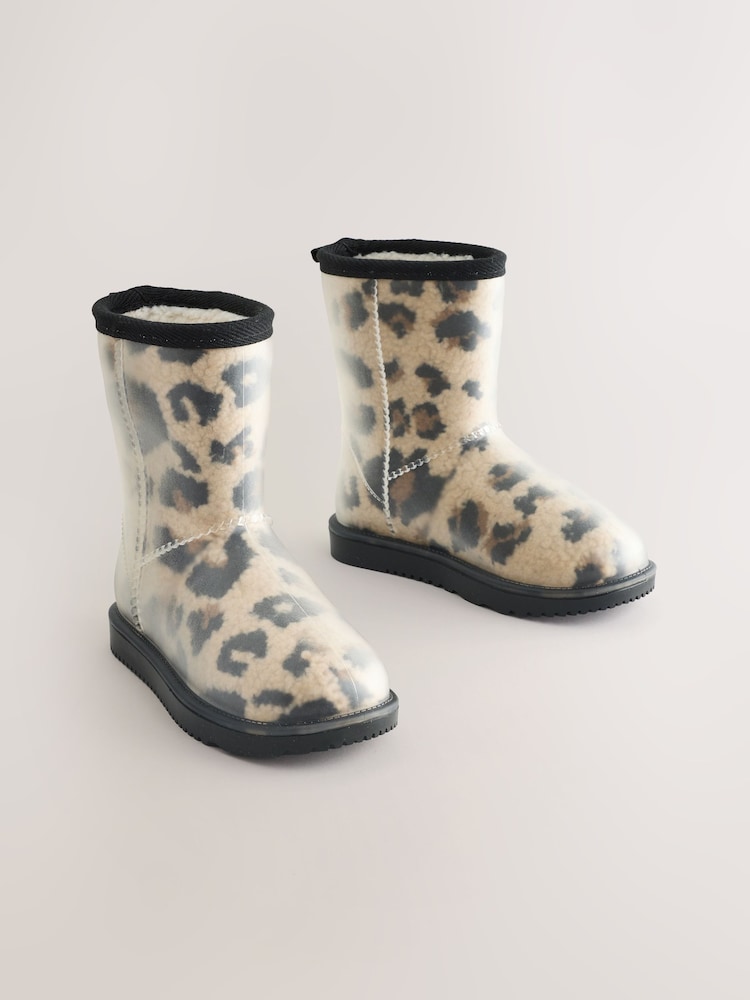 Leopard Print Borg Lined Wellies - Image 1 of 5 Leopard Print Borg Lined Wellies - Image 1 of 5