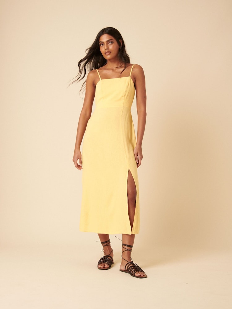 Nobodys Child Yellow Linen Blend Maddie Midi Dress - Image 1 of 4