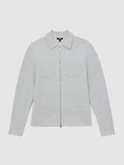 Reiss Soft Grey Roberto Four-Pocket Zip-Through Cardigan - Image 2 of 7