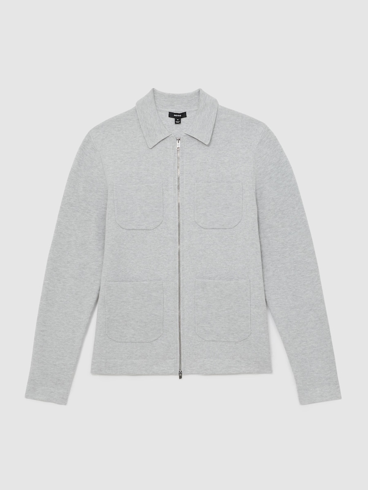 Reiss Soft Grey Roberto Four-Pocket Zip-Through Cardigan - Image 2 of 7