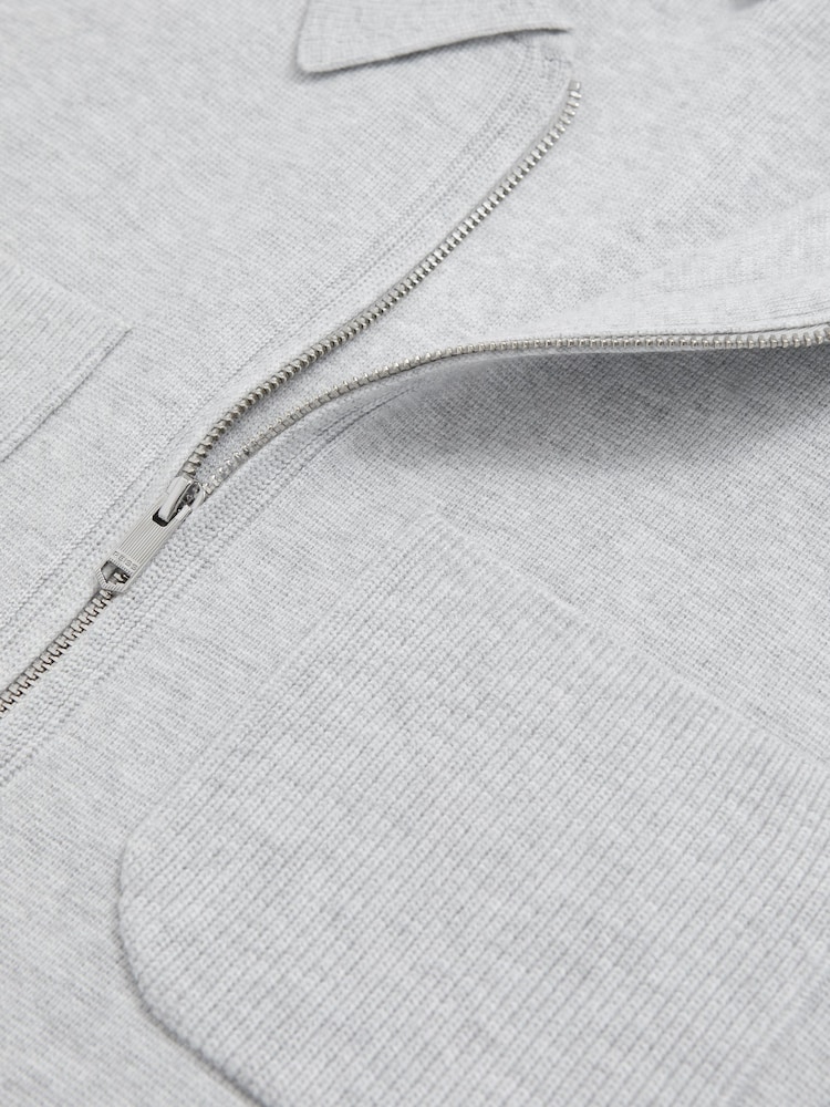 Reiss Soft Grey Roberto Four-Pocket Zip-Through Cardigan - Image 7 of 7