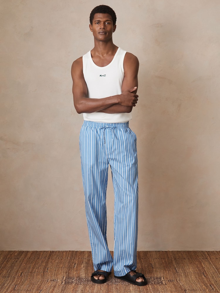 Reiss Bright Blue/White Chica Reiss | Ché Poplin Stripe Trousers - Image 1 of 7