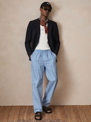 Reiss Bright Blue/White Chica Reiss | Ché Poplin Stripe Trousers - Image 6 of 7