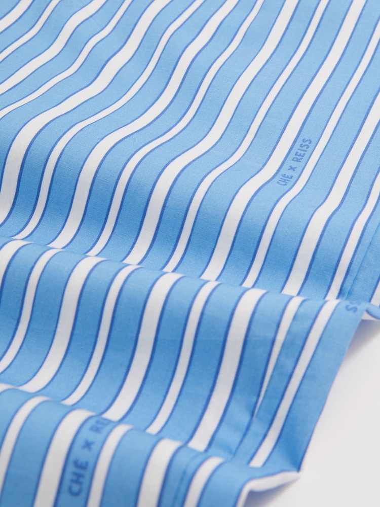 Reiss Bright Blue/White Chica Reiss | Ché Poplin Stripe Trousers - Image 7 of 7