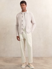 Reiss Oatmeal Brown Fitzgerald Button-Through Ribbed-Sleeve Shirt - Image 3 of 7