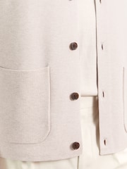 Reiss Oatmeal Brown Fitzgerald Button-Through Ribbed-Sleeve Shirt - Image 4 of 7