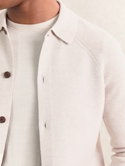 Reiss Oatmeal Brown Fitzgerald Button-Through Ribbed-Sleeve Shirt - Image 5 of 7