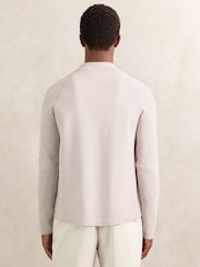 Reiss Oatmeal Brown Fitzgerald Button-Through Ribbed-Sleeve Shirt - Image 6 of 7