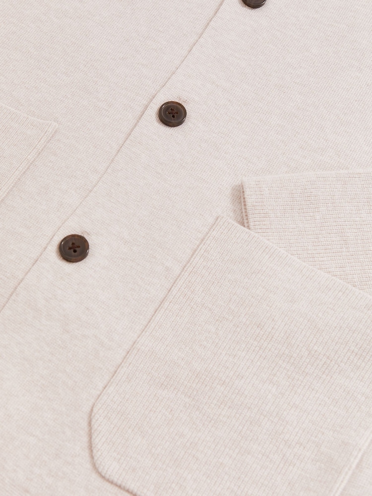 Reiss Oatmeal Brown Fitzgerald Button-Through Ribbed-Sleeve Shirt - Image 7 of 7