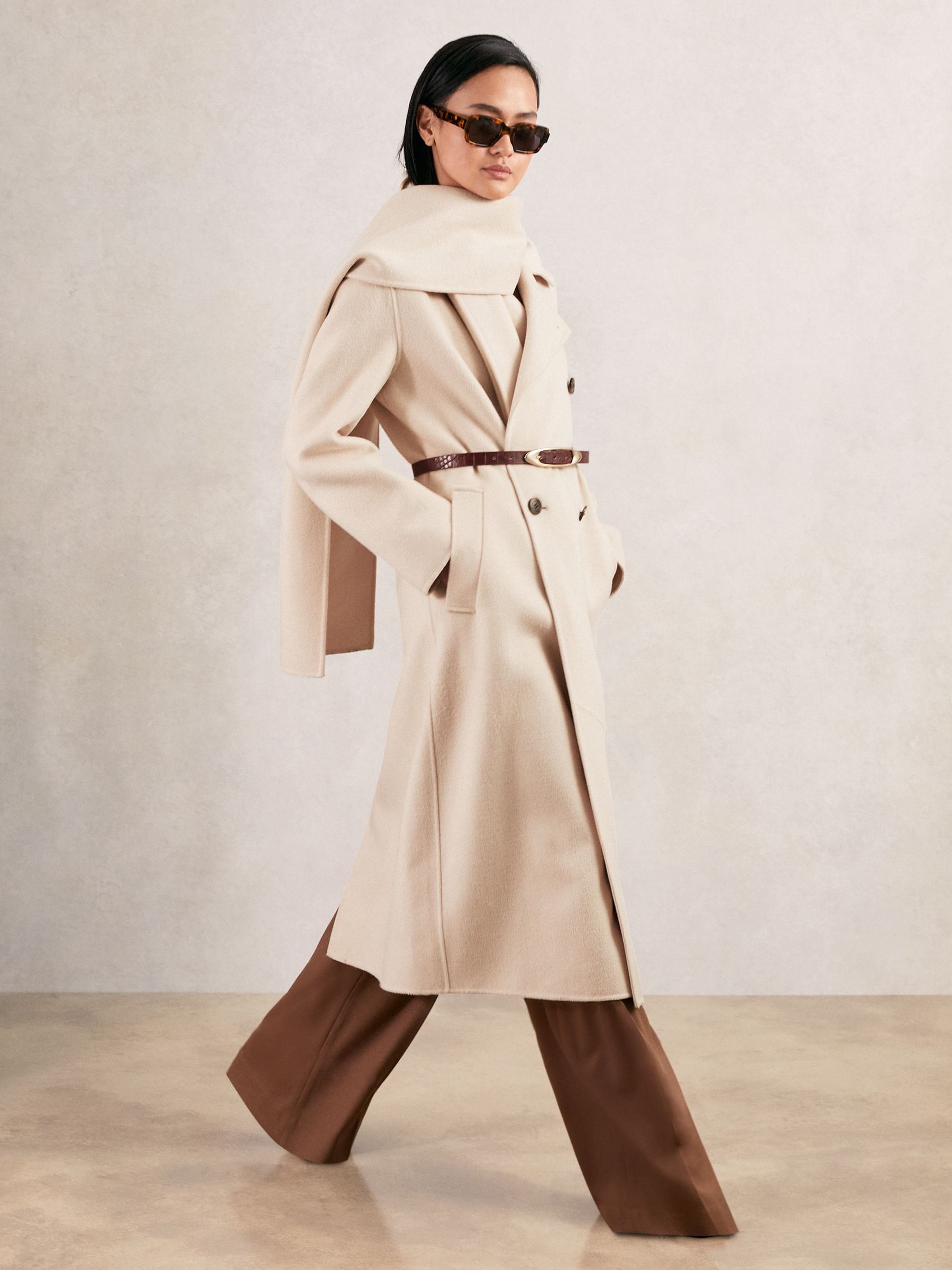 Buy Reiss Cream Indira Wool-Blend Scarf Blindseam Coat from Next USA