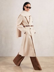Reiss Cream Indira Wool-Blend Scarf Blindseam Coat - Image 3 of 8