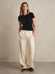 Reiss Cream Robyn Petite Side-Stripe Wide-Leg Trousers - Image 1 of 5