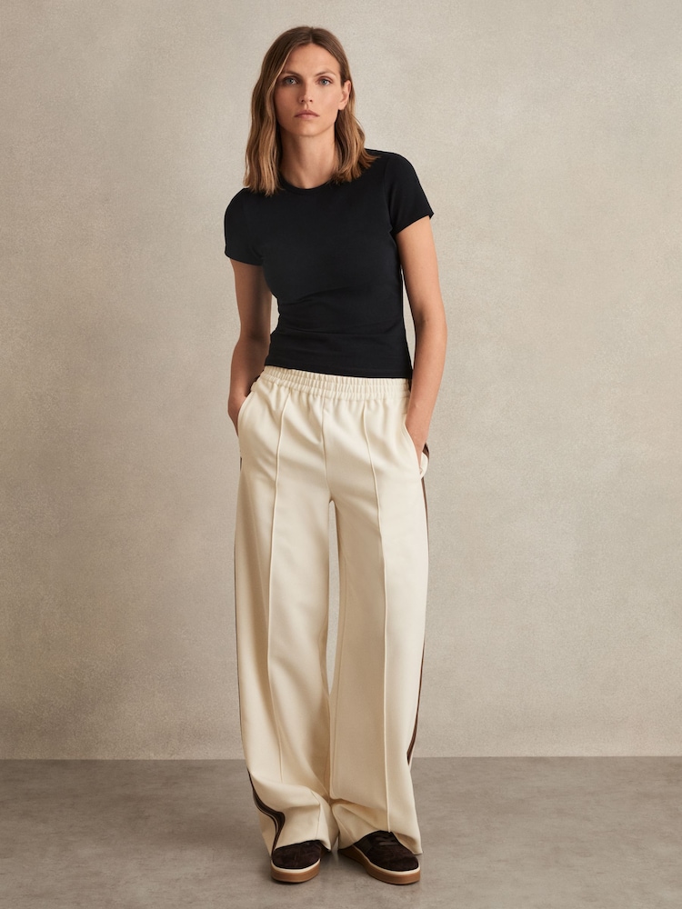 Reiss Cream Robyn Petite Side-Stripe Wide-Leg Trousers - Image 1 of 5
