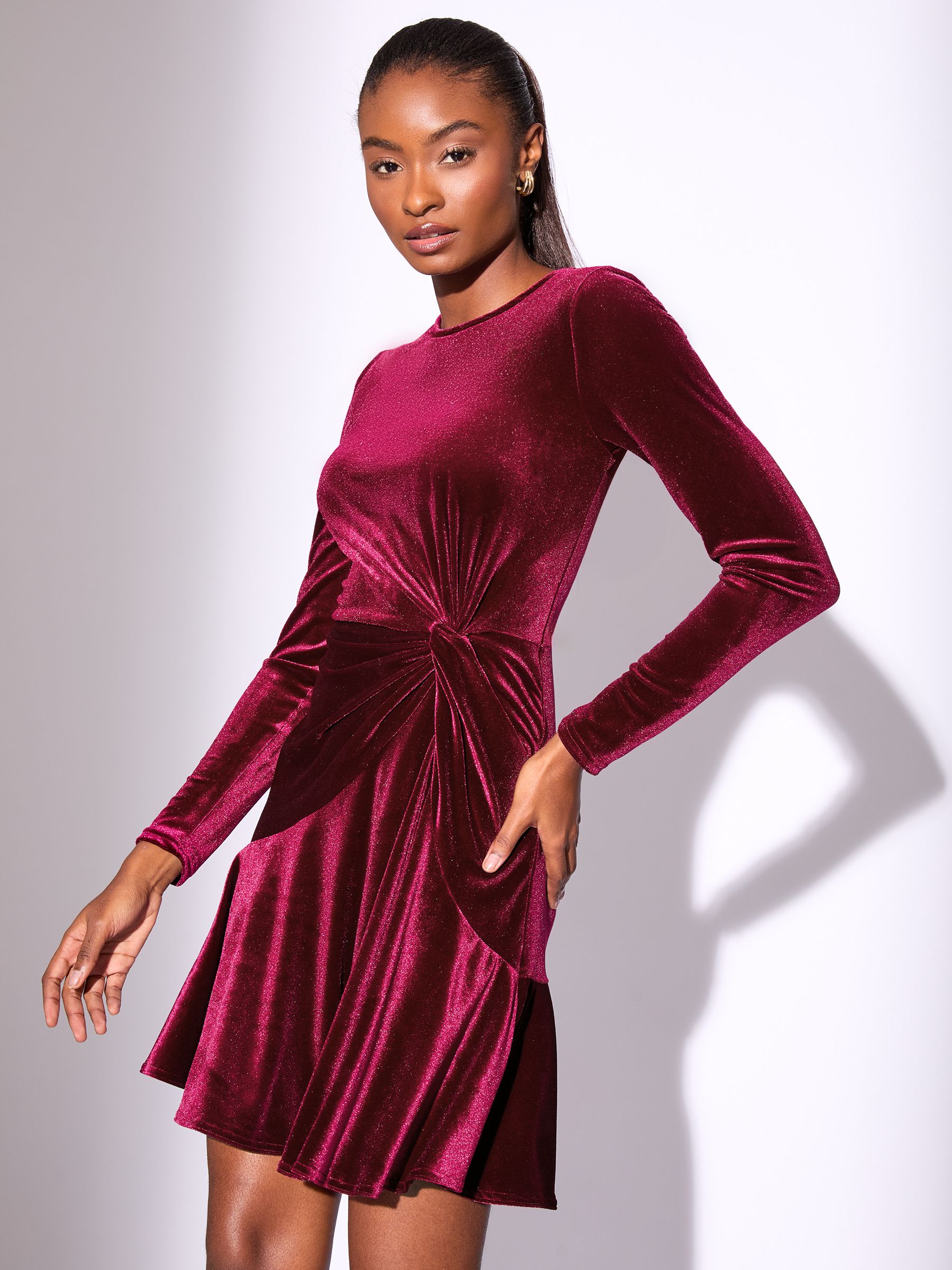 Buy Lipsy Burgundy Red Sparkle Metallic Ruched Gathered Velvet