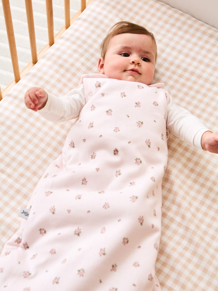 JoJo Maman Bébé Pink Floral Pointelle 2.5 Tog Baby Sleeping Bag - Image 1 of 3