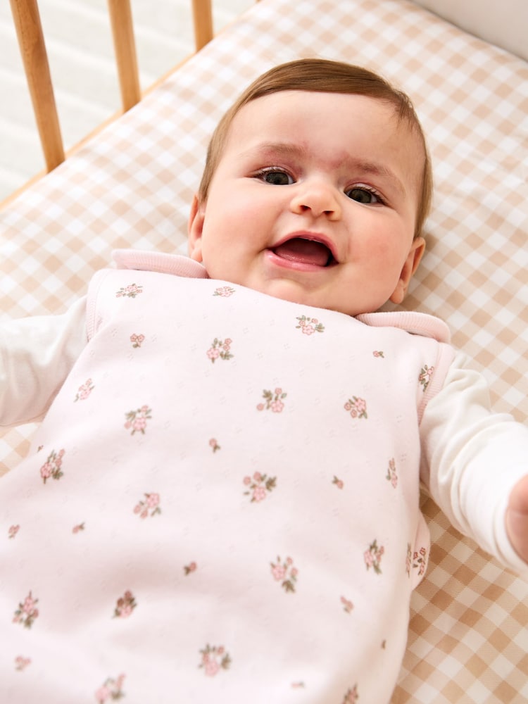 JoJo Maman Bébé Pink Floral Pointelle 2.5 Tog Baby Sleeping Bag - Image 2 of 3