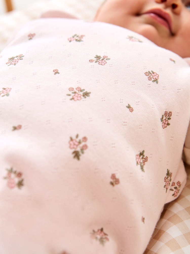 JoJo Maman Bébé Pink Floral Pointelle 2.5 Tog Baby Sleeping Bag - Image 3 of 3