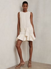 Reiss Ivory Kimberly Ruffle Hem Belted Mini Dress - Image 1 of 5
