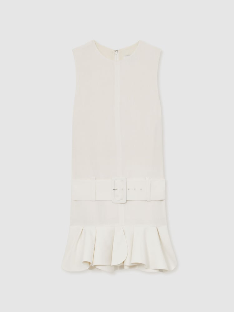 Reiss Ivory Kimberly Ruffle Hem Belted Mini Dress - Image 2 of 5