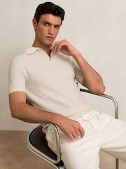 Reiss Ecru/Taupe Brown Hall Cotton-Blend Stripe Polo Shirt - Image 1 of 6