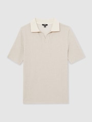 Reiss Ecru/Taupe Brown Hall Cotton-Blend Stripe Polo Shirt - Image 2 of 6