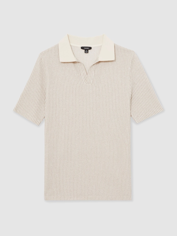 Reiss Ecru/Taupe Brown Hall Cotton-Blend Stripe Polo Shirt - Image 2 of 6