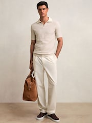 Reiss Ecru/Taupe Brown Hall Cotton-Blend Stripe Polo Shirt - Image 3 of 6