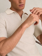 Reiss Ecru/Taupe Brown Hall Cotton-Blend Stripe Polo Shirt - Image 4 of 6
