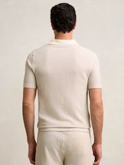 Reiss Ecru/Taupe Brown Hall Cotton-Blend Stripe Polo Shirt - Image 5 of 6