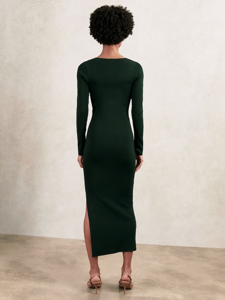 Reiss Sophia - Green Sophia Knitted Wrap-front Midi Dress, S