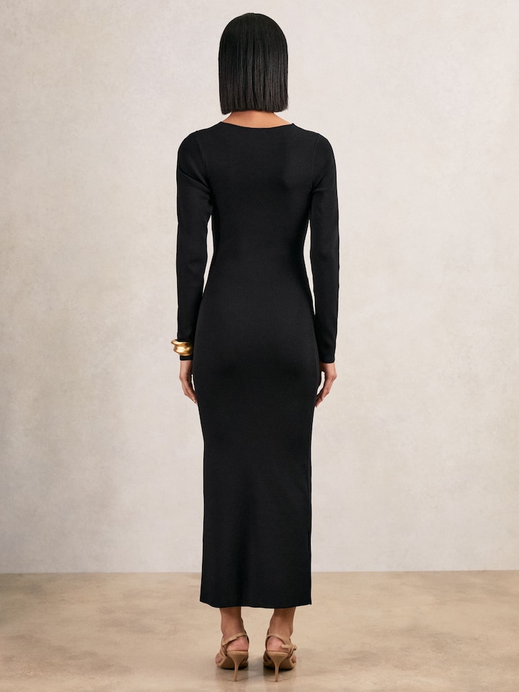 Reiss - Black Knitted Wrap-front Midi Dress, XS Reiss - Black Knitted Wrap-front Midi Dress, XS
