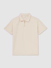 Reiss Stone Winston Textured Raglan Half-Zip Polo Shirt - Image 2 of 5