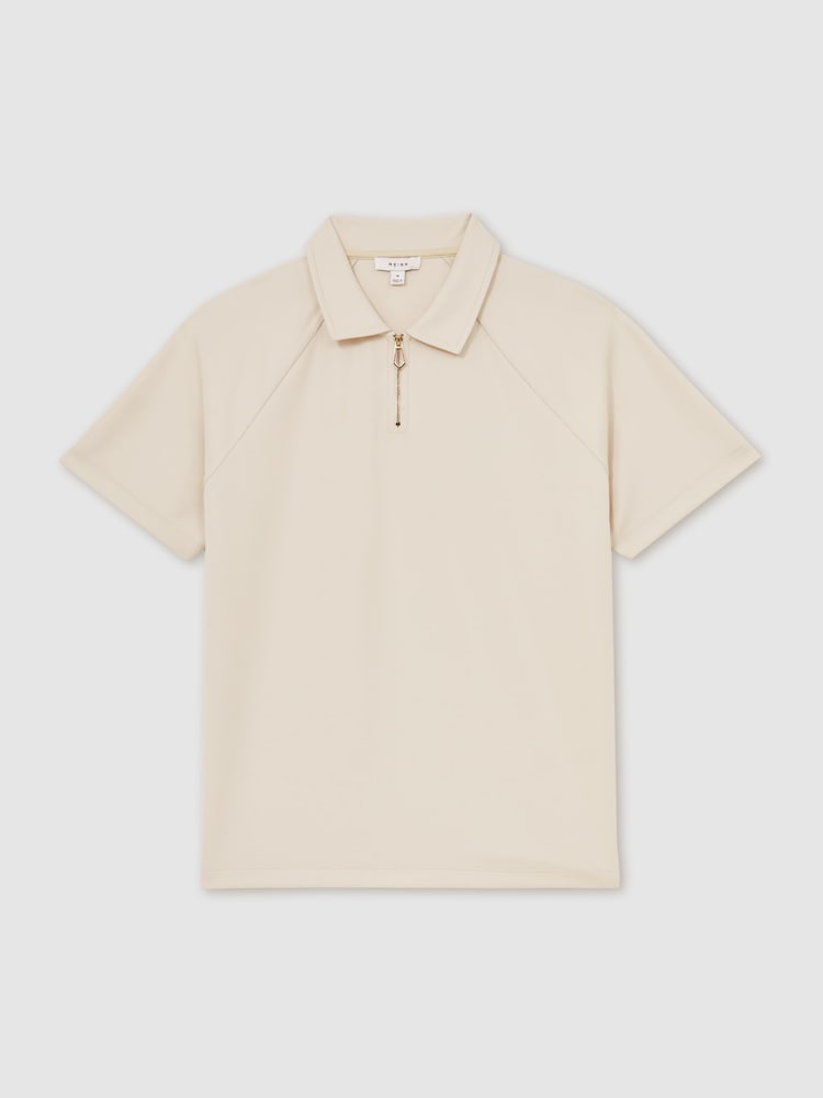 Reiss Stone Winston Textured Raglan Half-Zip Polo Shirt - Image 2 of 5 Reiss Stone Winston Textured Raglan Half-Zip Polo Shirt - Image 2 of 5