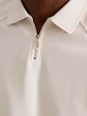 Reiss Stone Winston Textured Raglan Half-Zip Polo Shirt - Image 3 of 5