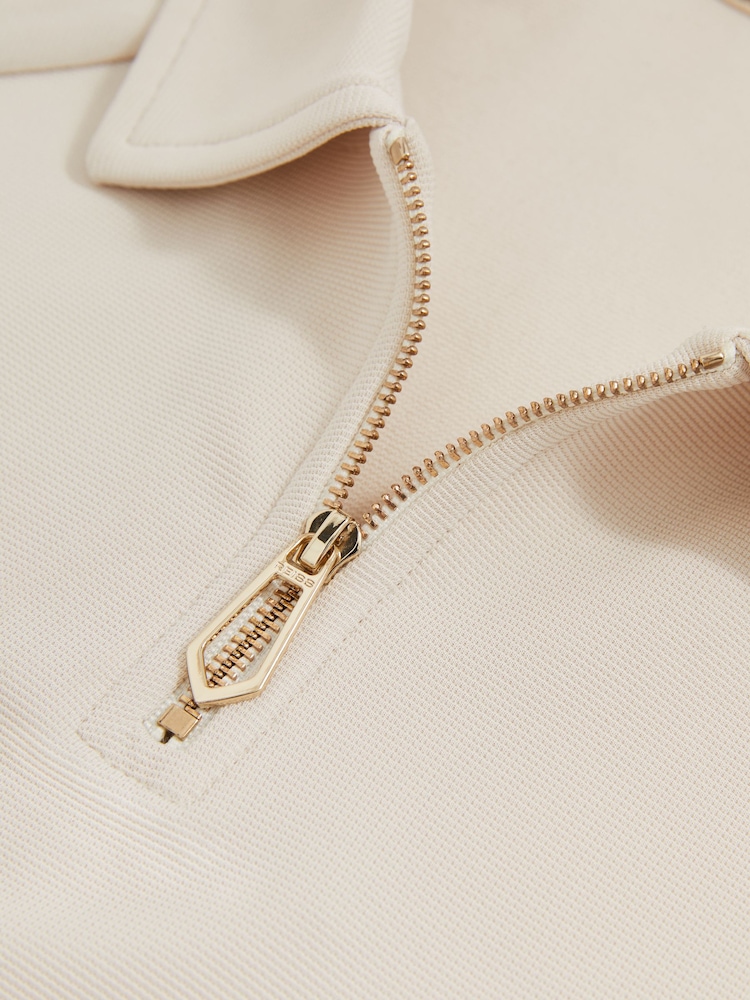 Reiss Stone Winston Textured Raglan Half-Zip Polo Shirt - Image 5 of 5