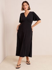Friends Like These Blue Curve V-Neck ITY Flutter Sleeve Midi Dress - Image 1 of 4