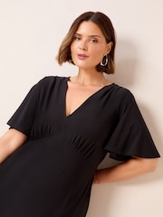 Friends Like These Blue Curve V-Neck ITY Flutter Sleeve Midi Dress - Image 2 of 4