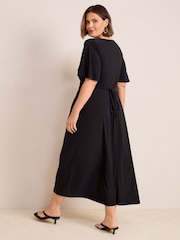 Friends Like These Blue Curve V-Neck ITY Flutter Sleeve Midi Dress - Image 4 of 4