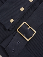 Reiss Navy Willa Rib-Knit Buttoned Belted Midi Dress - Image 5 of 5