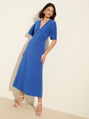 Friends Like These Blue V-Neck ITY Flutter Sleeve Midi Dress - Image 1 of 5