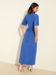 Friends Like These Blue V-Neck ITY Flutter Sleeve Midi Dress - Image 5 of 5